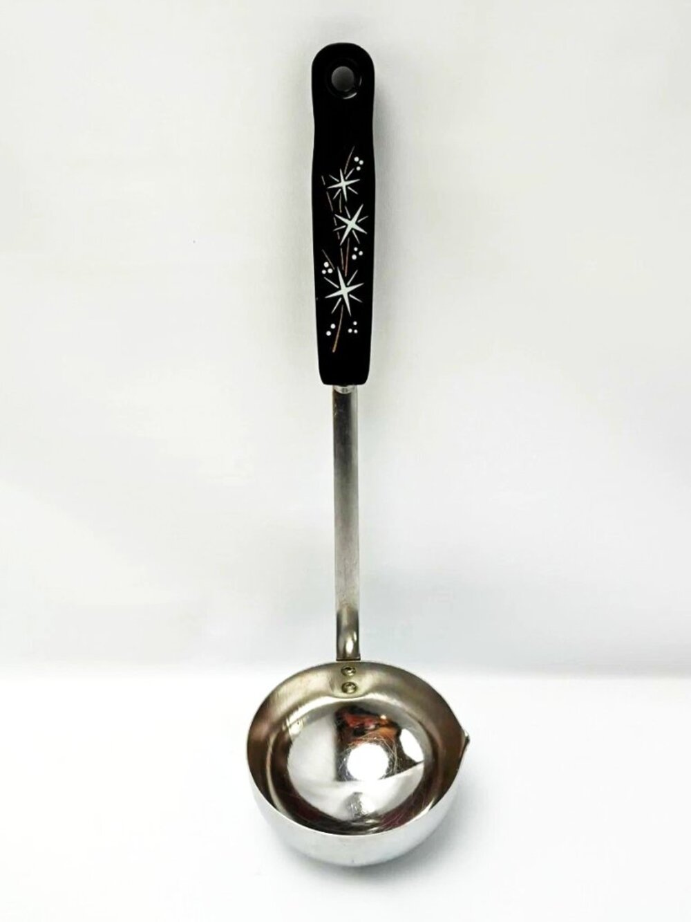 Vintage EKCO STAINLESS STEEL Serving Ladle ATOMIC STARBURST Handle MCM Soup Star